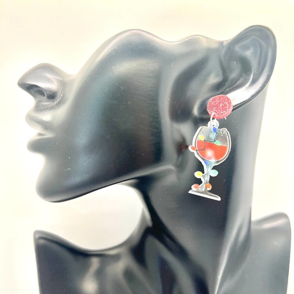 Christmas Wine Earrings - Holiday Earrings - Alcohol Earrings - Xmas Earrings - Picture 7 of 7